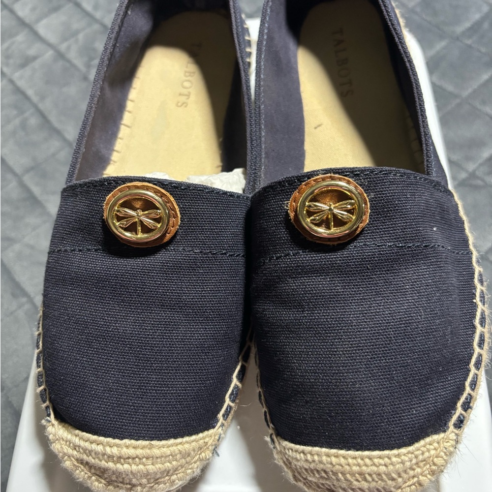 Talbots Navy Espadrille Slip-On Loafers with Gold Accent